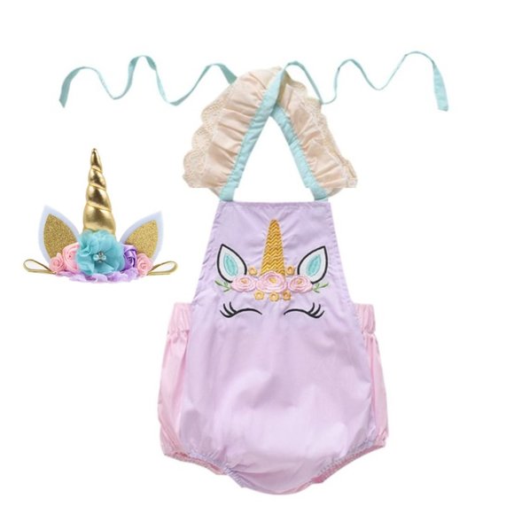 Unicorn Pastel Rainbow Sunsuit Jumpsuit Romper Birthday Smash Cake Outfit